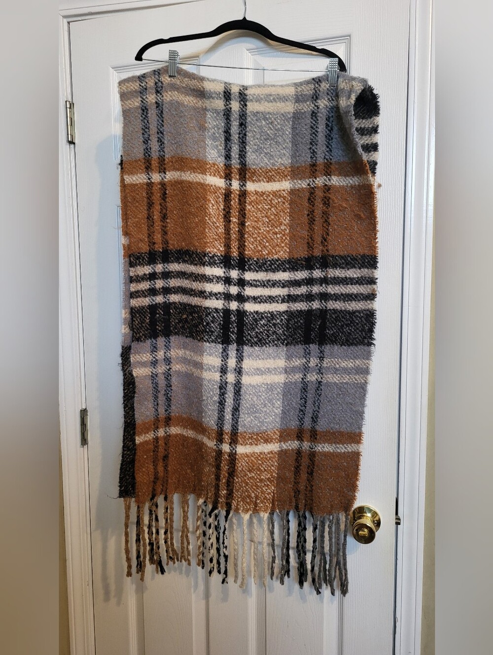 Cozy Plaid Scarf- Brown, Gray, Black